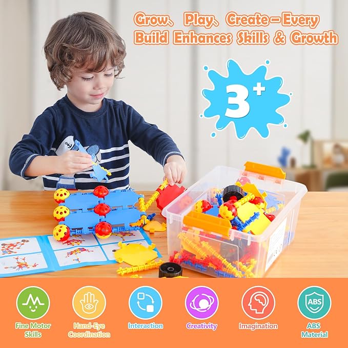 ZOZOPLAY 160PCS STEM Building Blocks Set, Preschool Toys for Ages 3+Kids, Colorful Plastic Connectors, Creative Inspirational Construction Fun Educational Toys, Best Gift Game Kit Classroom Activity