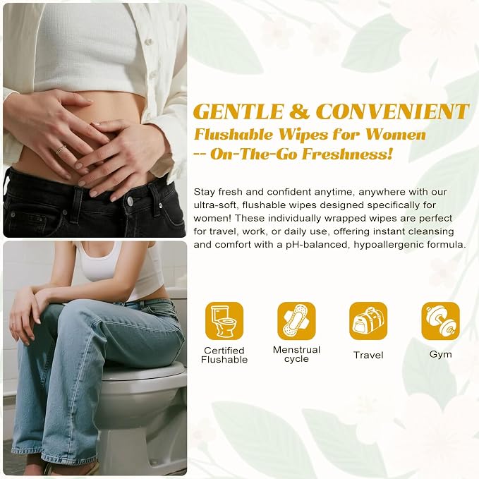 twoworld 400 Feminine Wipes Individually Wrapped,Flushable Wipes Travel | Feminine Care Vaginal Wipes for Adult,Women,Girl and Homeless(Chamomile)