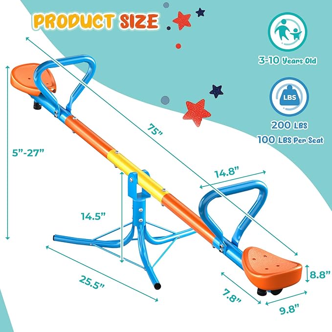 Seesaw -Teeter Totter for Kids Ages 3-8 -Toddler Seesaw with 360° Swivel-Sit and Spin Teeter Totter - Durable Outside Toys for Indoor & Outdoor Playground Playhouse Backyard