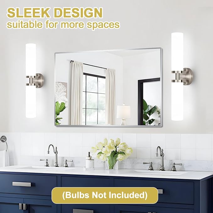 Wall Sconces Set of Two, Brushed Nickel Gold Bathroom Sconces Wall Lighting with Milky White Glass, Hardwired Modern Sconces Wall Decor Set of 2 Bathroom Light Fixtures for Mirror Living Room Bedroom