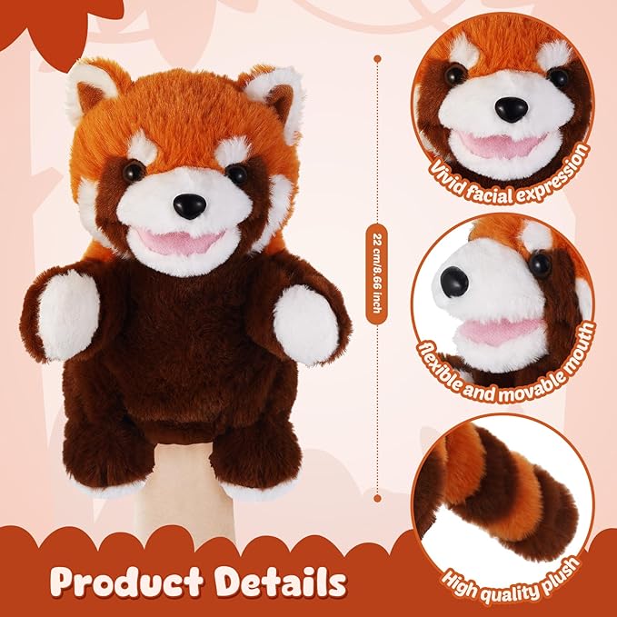 Animal Hand Puppets 11 Inch Sea Turtle Plush Dinosaur Animals Hand Puppet Toys Role-Play Toy Puppets for Kids Storytelling Imaginative Pretend Play Teaching Preschool(Red Panda)
