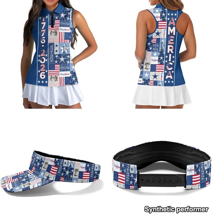 POLERO Golf Tank Top Women Golf Shirts and Visor Hat Collared Racerback Tennis Shirt Set Quarter Zip