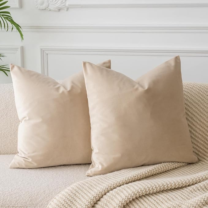 24x24 Velvet Throw Pillow Covers Set of 2 for Couch Sofa Bed,Khaki | JUSPURBET Decorative Pillow Covers with Invisible Zipper for Modern Living Room Bedroom Home Decor
