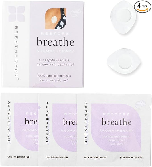 Aromatherapy Breathe Patches - Pure Essential Oil Aroma Patch - Eucalyptus and Peppermint Essential Oils for Breathe - 4-Pack