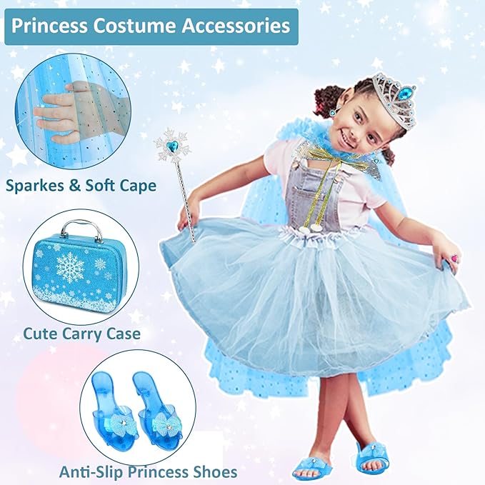 Heaning Princess Dress Up for Girls Costumes Accessories with Cape Christmas Birthday Gift Toys for 3-6 Year old Girl