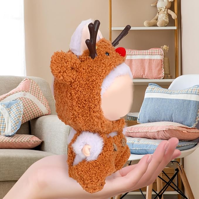 Clothes for 17cm Doll, Brown Deer Hoodie Outfit for 6.7 Inch Plush Dolls – Cute Animal-Themed Jumpsuit Costume for Dress Up Display Photography Accessories Gifts for Collectors(No Doll Included)