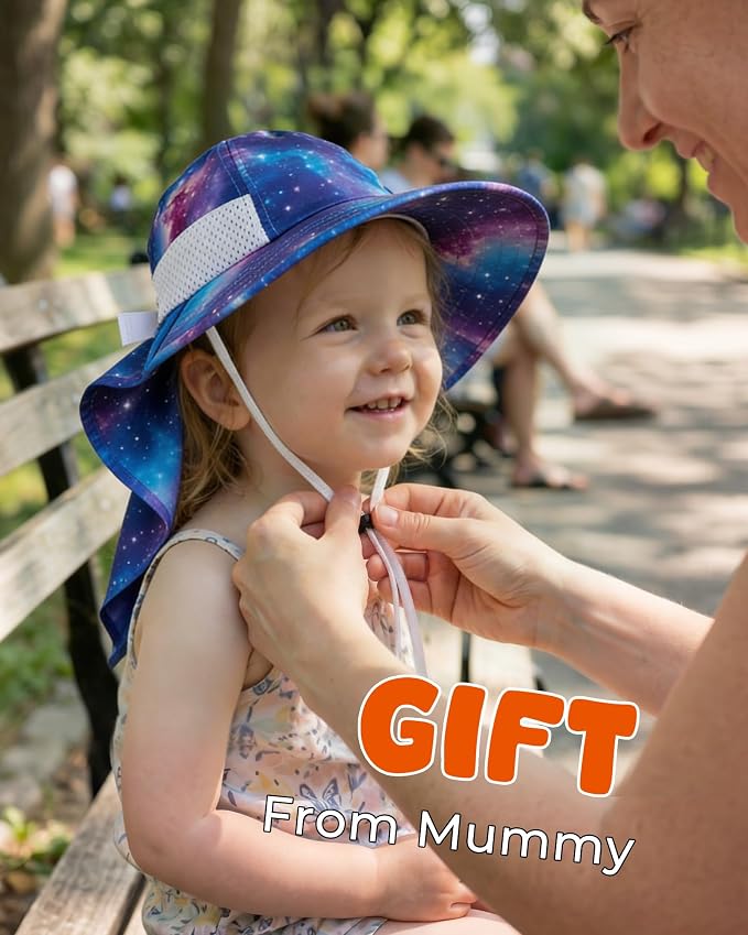 Toddler Baby Sun Hat Kids Summer Beach Essentials Adjustable Beach Hats with Bucket Wide Brim for Boys Girls Age 0-14 Years