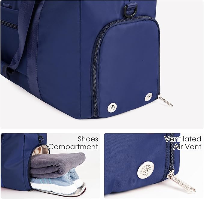 Ceneda 20" Gym Bag for Women with Wet Pocket & Shoe Compartment, Lightweight Duffel Waterproof Carry On Duffle for Travel, Yoga, Overnight (Navy Blue)