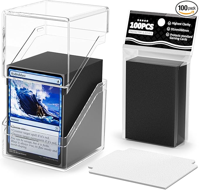 YSCare Card Deck Case, Deck Box with 100 Pack Card Sleeves and Divider, Standard Clear Commander Cards Storage Box Perfect Fit for MTG, Sport, Trading Cards (Black)