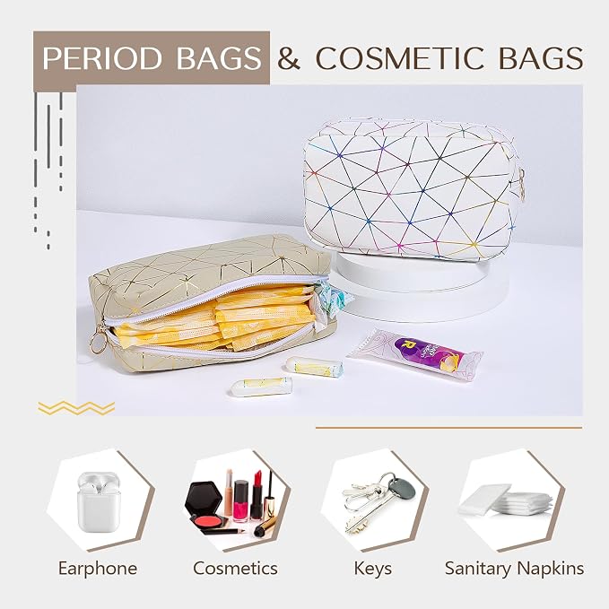 Likesing Period Bag for Girls Womens, Leather Sanitary Napkin Storage Bag, Portable Menstrual Pad Bag Period Pads Pouch (Black Gold)