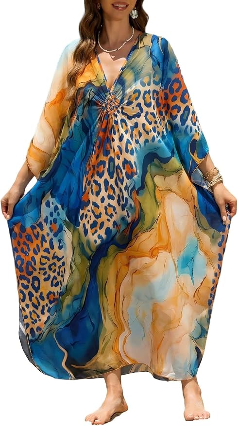 Mumu Dresses for Women Plus Size, Bohemian Kaftan Beach Cover Up Long Maxi Nightgown Soft Loungewear