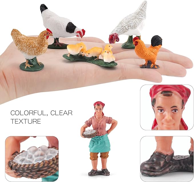 LC JoyCre Realistic Rooster Toy Figurine 6PCS Chick Farm Animal Model Set Hen Chicken Party Desktop Decoration Collection Educational Toys Set for Kid Boys Girls 5 6 7 8 Years Old