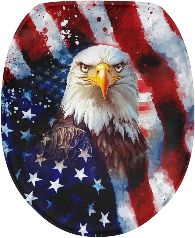 American Flag Eagle Santa Claus Toilet Seat Cover for Bathroom 4th of July Toilet Seat Cushion Cover with Elastic Bottom Universal Toilet Tank Cover Replacement Breathable Seat Covers