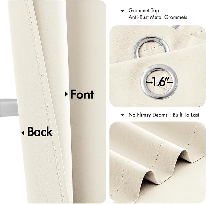 MIULEE Blackout Curtains for Bedroom 2 Panels 40 x 54 Inch Long Birch | Thermal Insulated, Living Room Darkening Grommet Drapes, Noise Reducing, Light Blocking Window Treatments