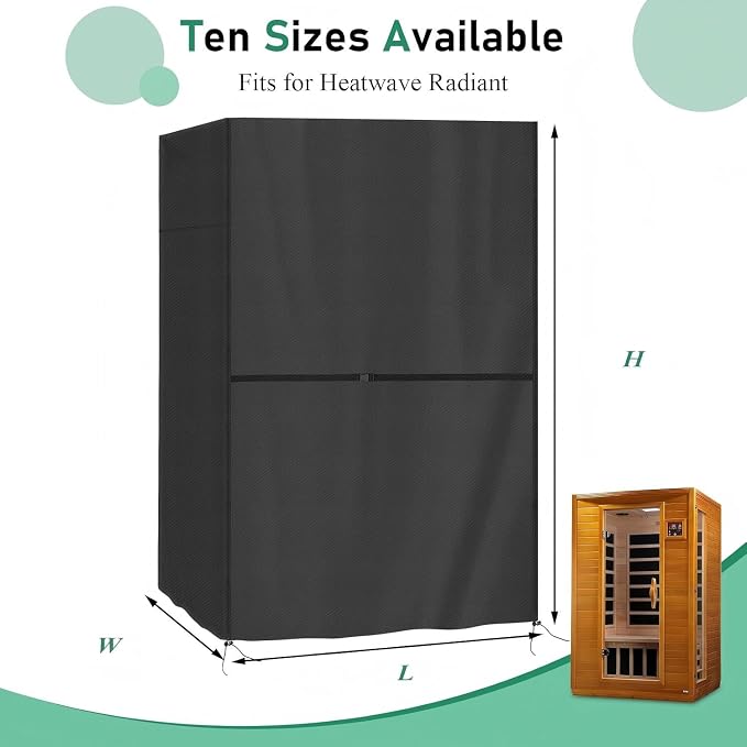 Outdoor Sauna Cover, 420D Sauna's Cover Compatible with DYNAMIC SAUNAS Andora 2-Person Low EMF FAR Infrared Sauna with Red Light,(Black) (48"Lx44"Wx75.5"H)