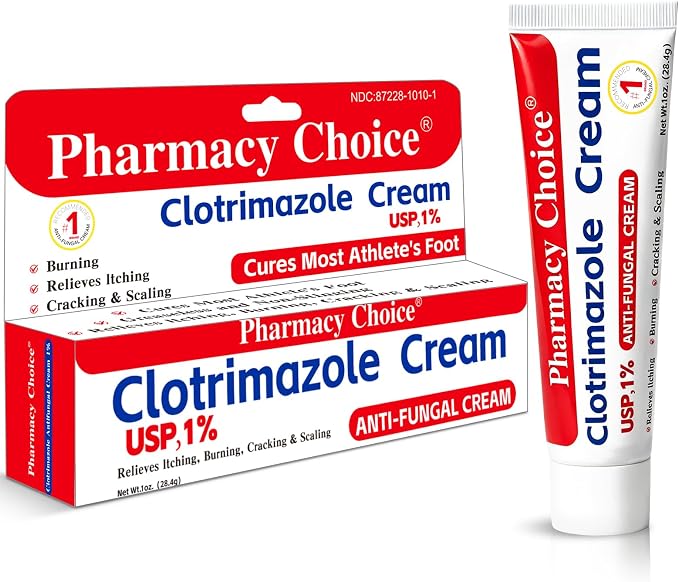 Clotrimazole Antifungal Cream 1% USP (1 oz), Anti Fungal Treatment, Relieves Itching, Burning, Cracking and Scaling Associated Athletes Foot