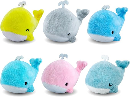 Whale Plush Toy Set BB FUNHOUSE 6 Packs Soft Easter Animal Stuffed Plush Key Chain Set Goodie Bag Fillers Party Favor Carnival Prizes for Kids Boys and Girls, 3.14inch