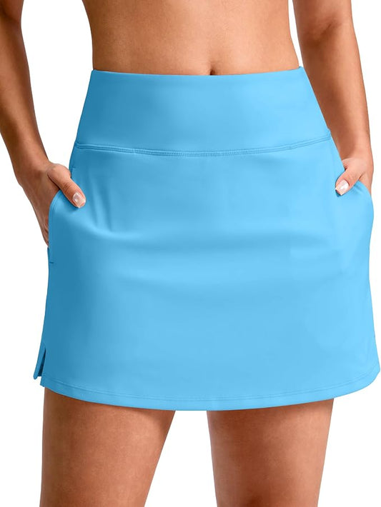 14"/16" Skorts with 3 Pockets | Side Slits, High Waisted, Built-in Shorts, A Line, Casual, Pickleball, Athletic, Golf, Tennis Skirt, for Women