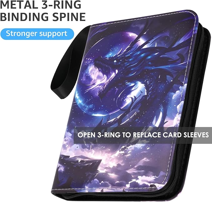 900 Pockets Dragon Card Binder with Sleeves, PU Leather Trading Card Album with Zipper & 3-Ring, Compatible with MTG, TCG, Game & Sports Cards – Gift for Boys, Girls, Collectors