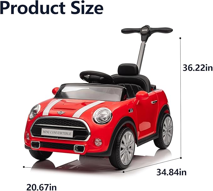 Kids Push Car, Ride On Car, Licensed MINI Cooper Toddler Push Car Toy with Adjustable Push Rod, Horn Music, Seat Belt,Silent Wheels - Ideal Stroller Substitute for Kids 1-3Years Old