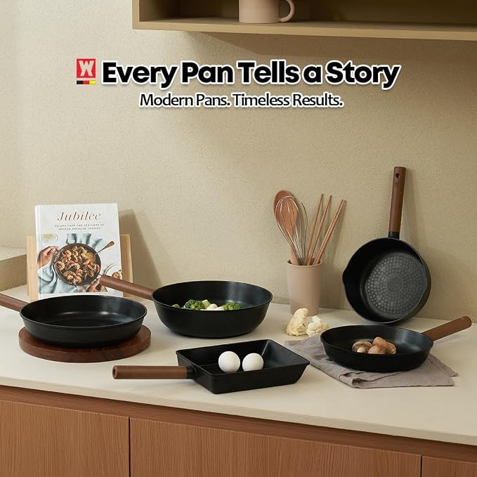 WAGENSTEIGER Aluminum Saucepan with Titanium Coated Non-Stick Surface, 7-Layer Coating With Zelkova Wooden Handle, For Professional Chef & Home Cook, Made in Korea (14.76" L x 8.46" W x 3.15" H)