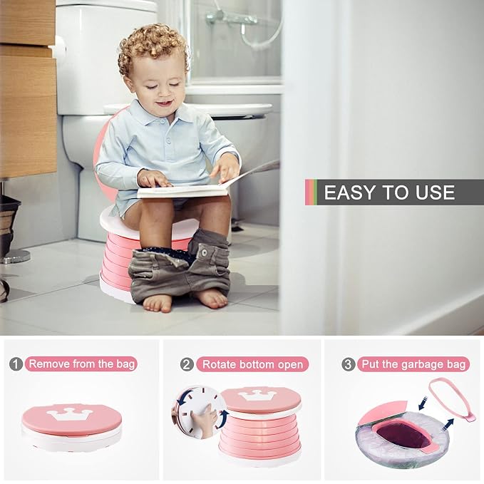 Travel Potty for Toddler Portable Potty for toddler Training Toilet Seat Apply to Seat Emergency Toilet for Car, Camping, Outdoor, Indoor（Pink) ﻿ ﻿