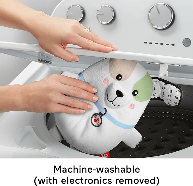 Fisher-Price Baby Toy Calming Vibes Puppy Soother Plush Portable Sound Machine with Vibrations for Newborns 0+ Months