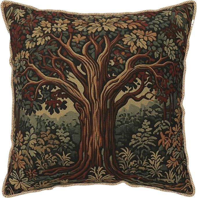 Vintage Forest Tree Velvet Pillow Covers 18x18 Inch Green Retro Tapestry Throw Pillows for Couch Cushion Covers Pillowcase Boho Farmhouse Pillow Cases for Sofa Bed Bedroom