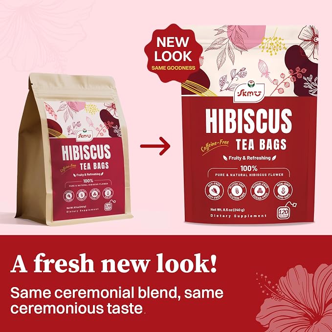 SKMTT Hibiscus Tea Bags, 120 Count – Premium Hibiscus Flower Herbal Tea (2g/Bag), Caffeine-Free, Non-GMO, Refreshing Tart Flavor