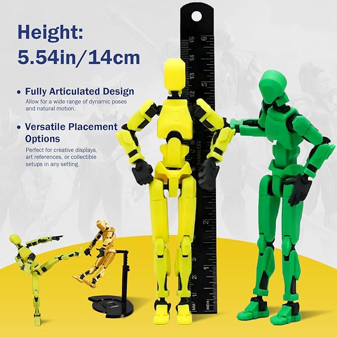 Pre-Assembly 3D Printed 5.54'' Dummy13 Action Figure, Multi-Jointed Tian13, Articulated T13 Desktop Decoration,12 in 1 Accessories, Best Birthday Festival Gift (Blue+red)