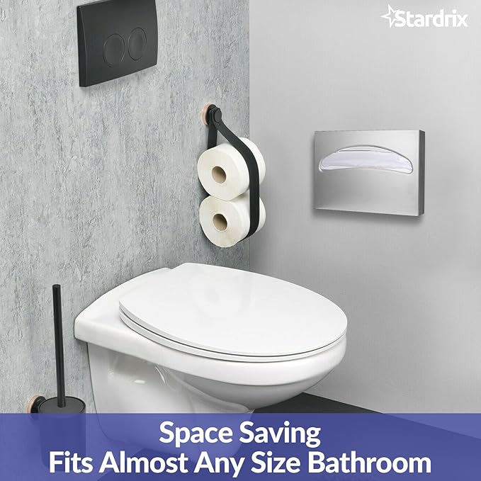 Stainless Steel Toilet Seat Cover Dispenser, Wall Mount Single or 1/2 Fold Large Capacity Toilet Seat Covers Holder for Commercial and Residential, Brushed