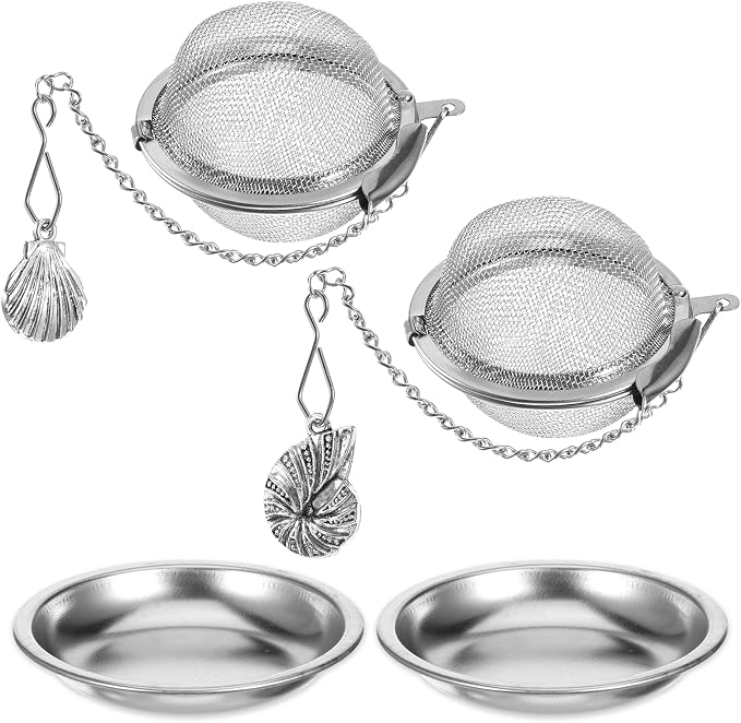 Tea Infuser Strainer Stainless Steel Loose Leaf Tea Steeper Ball with Extended Chain and Conch Seashell Charm, 2 Pack