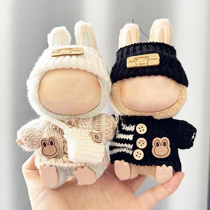 Clothes for 17cm Dolls Accessories Crochet 3 Piece Set Outfits for Doll(Black Sweater)