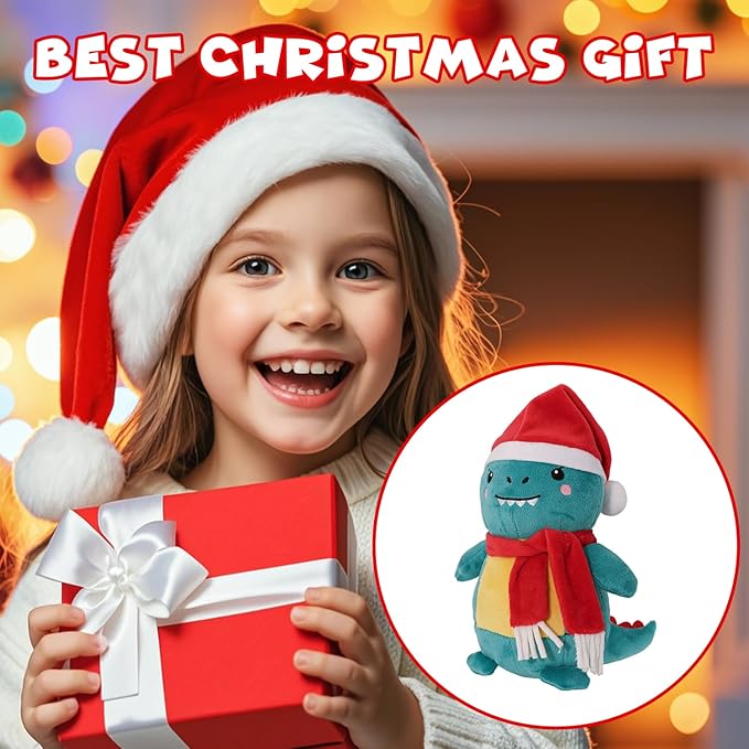 Dinosaur Plush Toy Stuffed Animal Cute Christmas Dinosaur Plushies Pillow Soft Plushie Doll Gifts for Kid Decor (11 Inch)