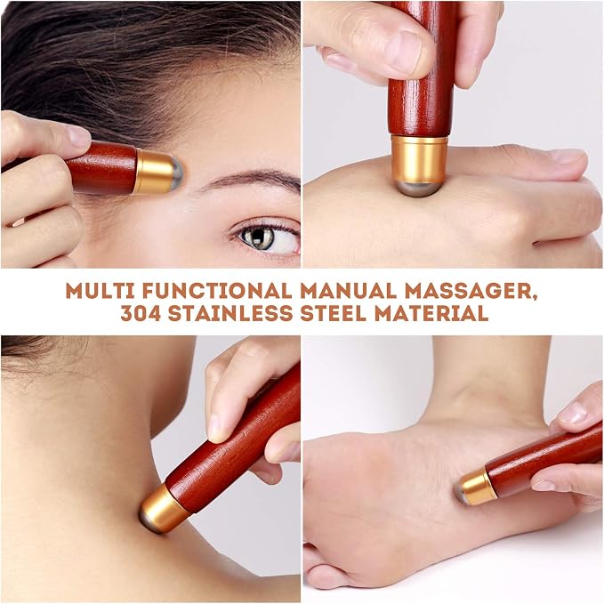 2Pcs Back Scratchers Extendable with Wood Handle & Body Massager | Body Scratcher for Women Men, Stainless Steel Curved Claw, Expandable for Instant Itch Relief, Multi-Functional Roller Ball