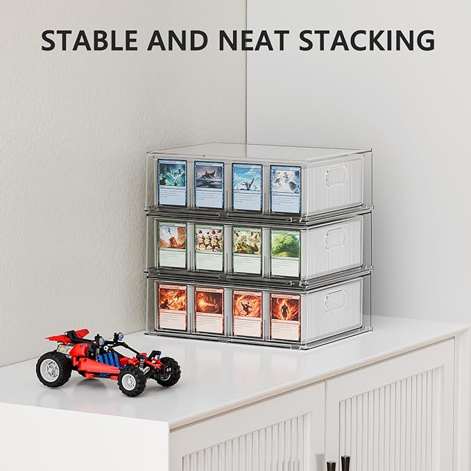 Trading Card Storage Box - Clear Large Storage Organizer Holds 3200 Cards with Foam Inserts Blocks – Display Case for TCG, MTG & Sports Cards (1-Pack)