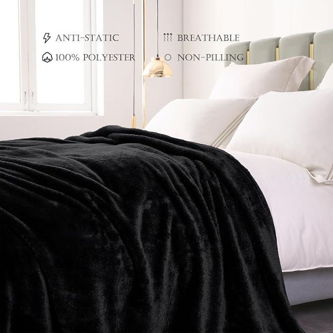 Exclusivo Mezcla Fuzzy Plush Fleece Bed Blanket Queen Size, Black | 90x90 Inches, Super Soft and Cozy Bed Blanket, Fluffy Decorative Bedding for Livingroom, Bedroom, All Season