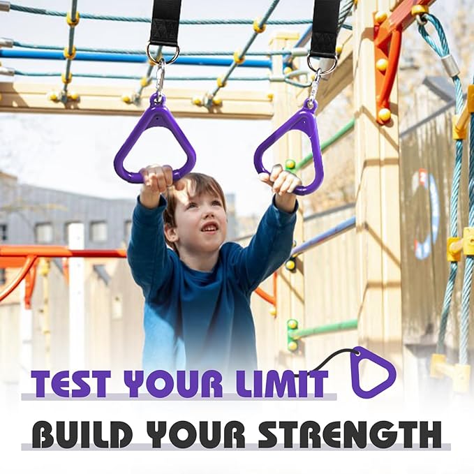 LadyRosian Trapeze Bar Swing Monkey Bars Hanging Ninja Rings Warrior Slackline Obstacle Course Kits for Kid Playground Equipment Accessories (Purple)
