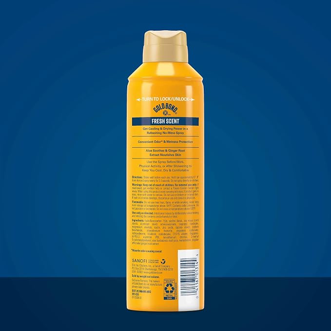 Gold Bond No Mess Talc-Free Body Powder Spray, 7 oz., Fresh Scent, with a Triple Action Formula