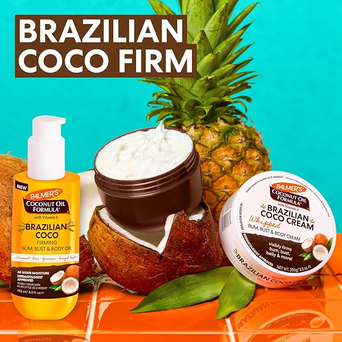 Palmer's Brazilian Coco Hot Mama Firming Kit, Coconut Oil Formula Skin Care Duo with Firming Body Cream (8.8 Oz) + Body Oil (6.6 Fl Oz) Helps Tone Bum, Belly & Thighs, Provides 48 Hour Moisture
