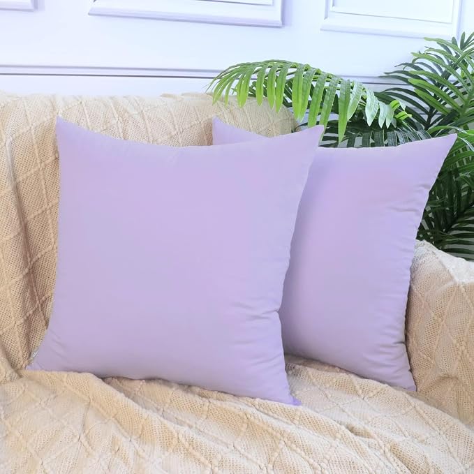 4-Pack 100% Cotton Comfortable Solid Decorative Throw Pillow Case,Thmyo Square Cushion Cover Pillowcase Sublimation Blank Pillow Covers DIY Throw Pillowcase for Sofa(16x16 inch/ 40x40cm,Light Purple)