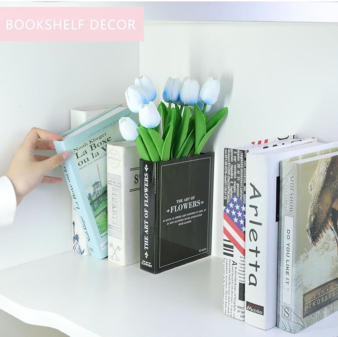 Book-Shaped Flower Vase, Cute Unique Black Vase for Home Bookshelf Decor | Acrylic Flowers Vases,Must-Have for Home, Bookshelf, Bedroom, Office Decor for Women, Teacher Gift - Like Mothers Day