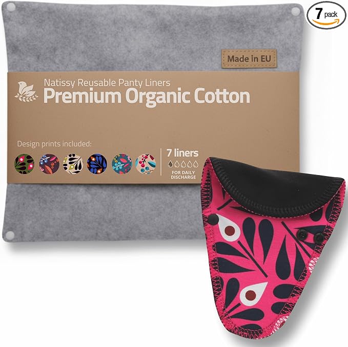 Made in EU - Ultra-Soft Reusable Panty Liners (Tanga, 7-Pack) – High-Temp Washable Cloth Panty Liners for Women – Breathable Secure-Fit Organic Cotton Keeps You Fresh & Dry for Daily Vaginal Discharge