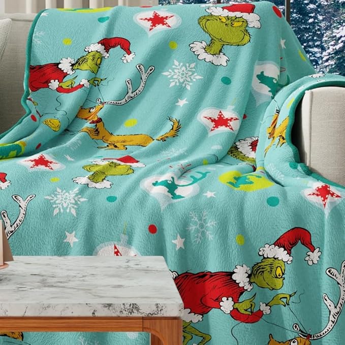 Franco Collectibles The Grinch by Dr. Seuss Holiday Christmas Super Soft Cozy Plush Throw, 40 in x 50 in, (Officially Licensed Product)