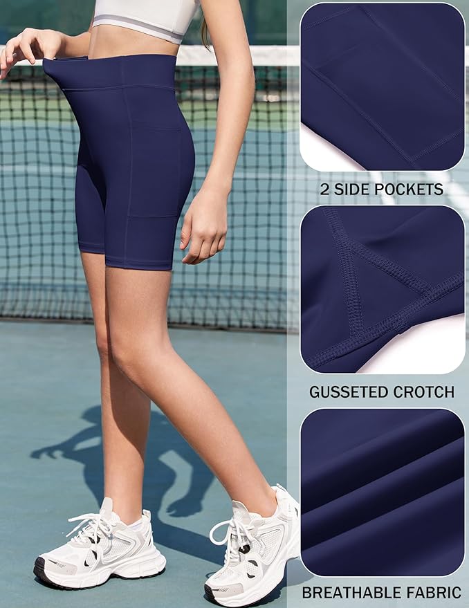Zaclotre Girls Bike Shorts with Pockets Kids 5" High Waisted Yoga Workout Athletic Running Volleyball Spandex Shorts