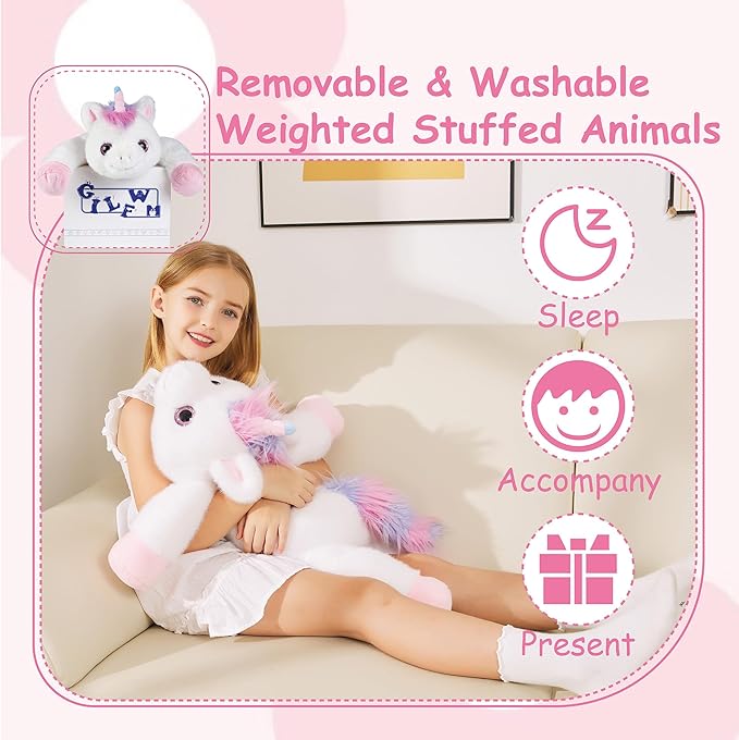 Unicorn Weighted Stuffed Animals - 25" Big Stuffed Animal Toy Rainbow Pillow for Girls Boys Kids, 5 lbs Ultra-Soft Washable Weighted Plush