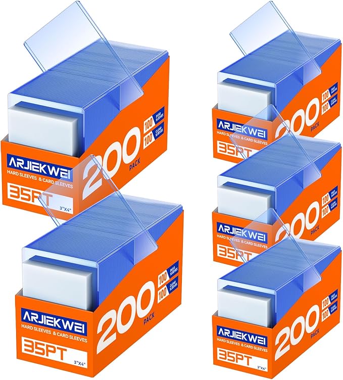 1000 Pack Card Sleeves Hard Plastic, Arjiekwei Rigid Baseball Card Holder, 3X4 Premium Sports Cards Protector, 35pt Top Cases Loads for Trading Game Cards (500 Rigid + 500 Clear)