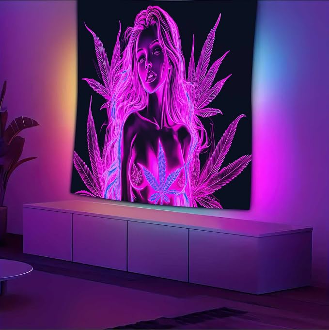 Bcsewcg Blacklight Tapestry, Red Wall Art, Glow in the Dark Hot Girl Poster for Adults Bedroom Dorm Decor