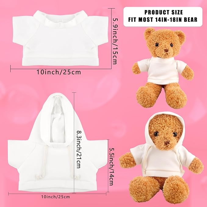 20 Pcs Sublimation Blank Bear Clothes Stuffed Animal Toy White Clothing Include 10 Pcs Teddy Bear Blank Shirt and 10 Pcs Teddy Bear White Hoodie for 14-18 Inch Stuffed Bears Dolls DIY (Color Style 1)