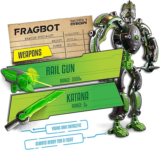 Giga Bots - FRAGBOT | Energy Core Transforms Into 13 Inch Action Figure | Combat Specialist | Unique Toy Combat Attachments and Skills | Includes 33 Buildable Pieces